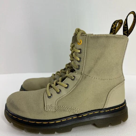 Dr. Martens Youth Combat Boots Size 13 Lace Up Side Zip Beige Canvas - Picture 2 of 13